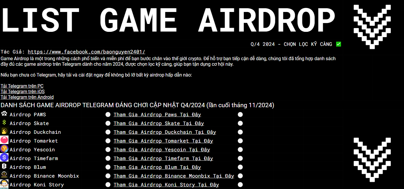 Dánh sách game airdrop uy tín chọn lọc kỹ càng 2024